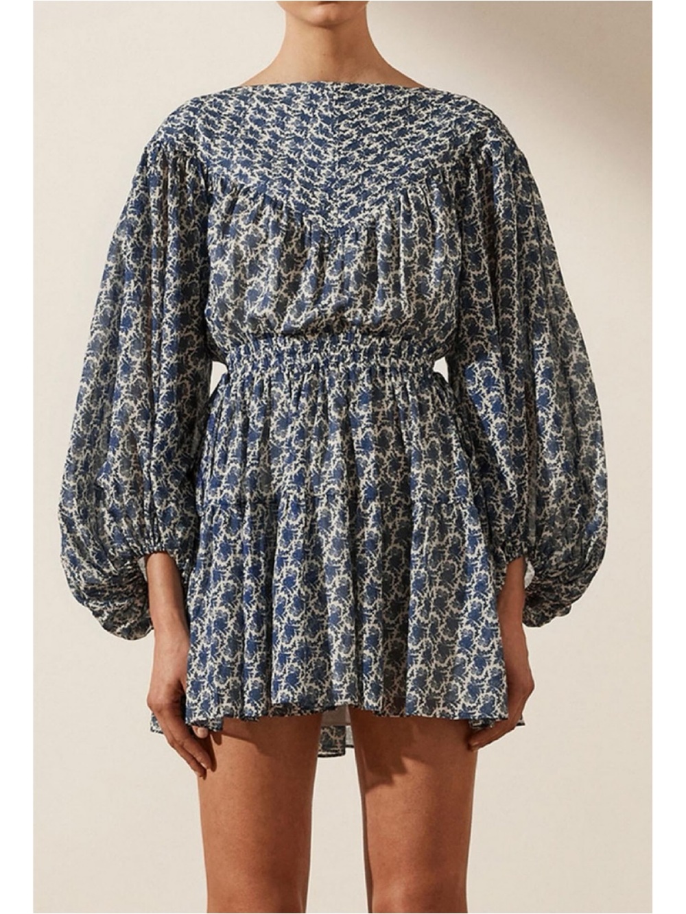 Shona Joy “Daniela” Pin Tuck Balloon Sleeve Floral Mini Dress | AU 10 / US 6